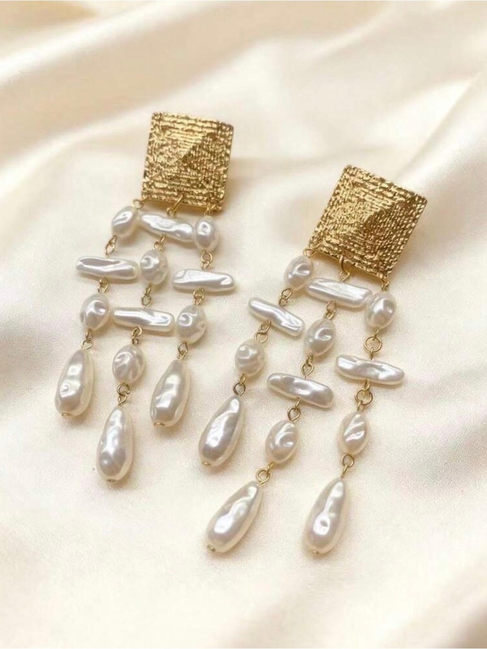 Gold and Pearl Chandelier Drop Earrings - Picture 4 of 5